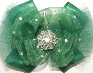 Glitzy Forest Green Organza Tutu Hair Bow