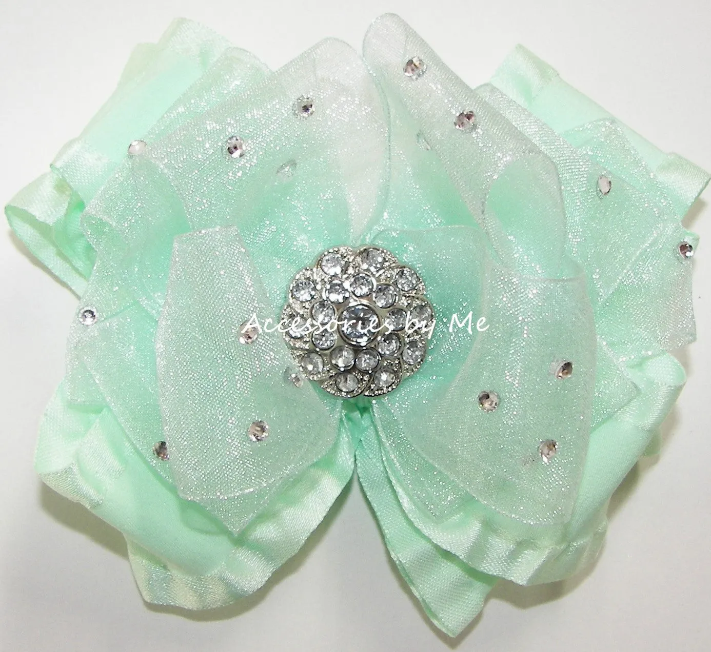 Glitzy Mint Green Organza Ruffle Hair Bow