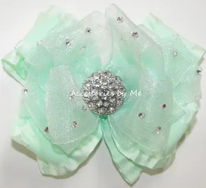 Glitzy Mint Green Organza Ruffle Hair Bow