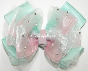 Glitzy Mint Peach Ombre Organza Tutu Hair Bow