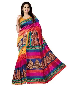 Glory sarees Women's Bhagalpuri Art Silk Cotton saree (gloryart04_pink and blue)