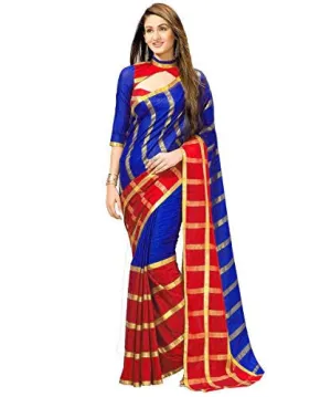 Glory Sarees Women's Cotton Saree (Jari saree 104_BLUE AND PINK)