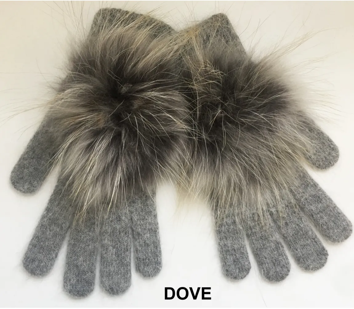 Gloves, Angora Wool with Genuine Fur Pom, Multiple Colors - Linda Richards - Style GL04