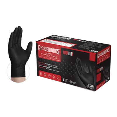 Gloveworks RDT Black Nitrile PF Ind XX-Large Gloves