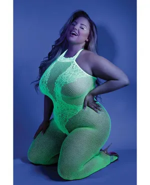 Glow Black Light Crotchless Bodystocking Neon Green Qn