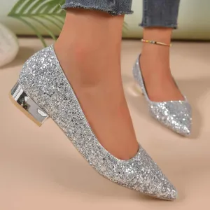 Glow Chic's Crystal Sequin Low Heel Shoes – Elegant Footwear