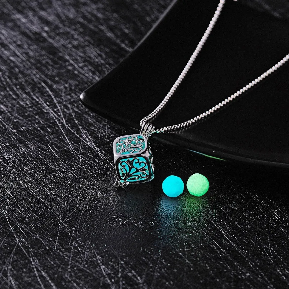 Glow In The Dark Necklace Moon Square Heart Necklaces For Woman Hollow Water Drop Pendant