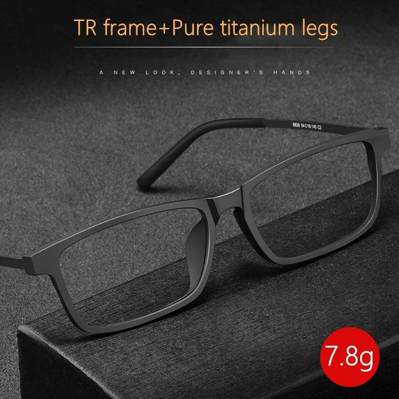 Gmei Men's Full Rim Square Titanium Tr 90 Eyeglasses 8836X