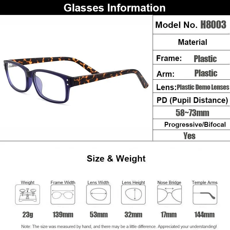 Gmei Unisex Eyeglasses Rectangle Full Rim Plastic Frame H8003