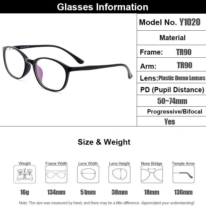 Gmei Women's Eyeglasses Oval Ultralight Tr90 Frame Y1020