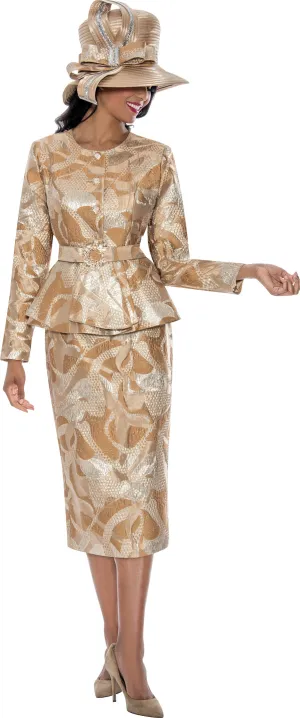 GMI 400792 Two Tone Belted Skirt Suit