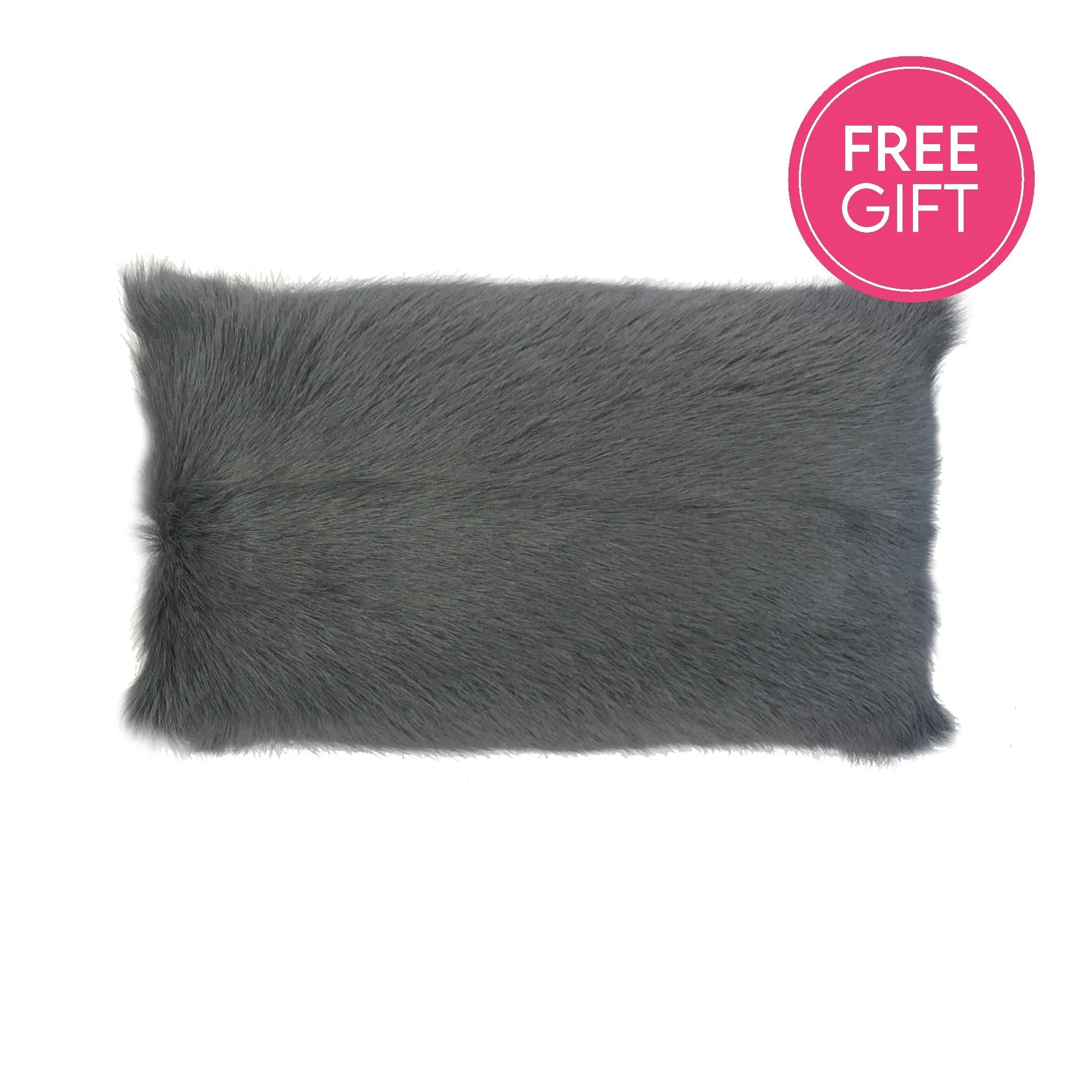 Goat Fur Lumbar Cushion - Dark Grey