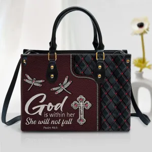 God Is Within Her She Will Not Fall - Pretty Cross Leather Bag - Christian Pu Leather Bags For Women