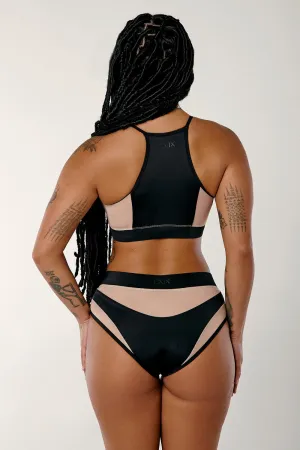 Goddess High Waisted Bottoms - Black with Sand mesh