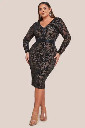 Goddiva Plus Sequin & Mesh Midi Dress