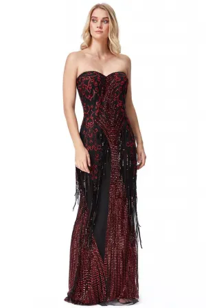 Goddiva Sweet Heart Sequin Fringe Maxi Dress