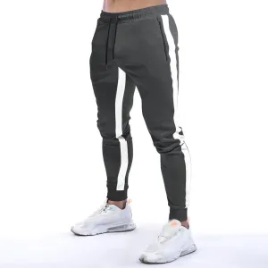 GODLIKEU Sports Pants Mens Fitness Striped Black Training Elastic Waist Jogger Running Trousers