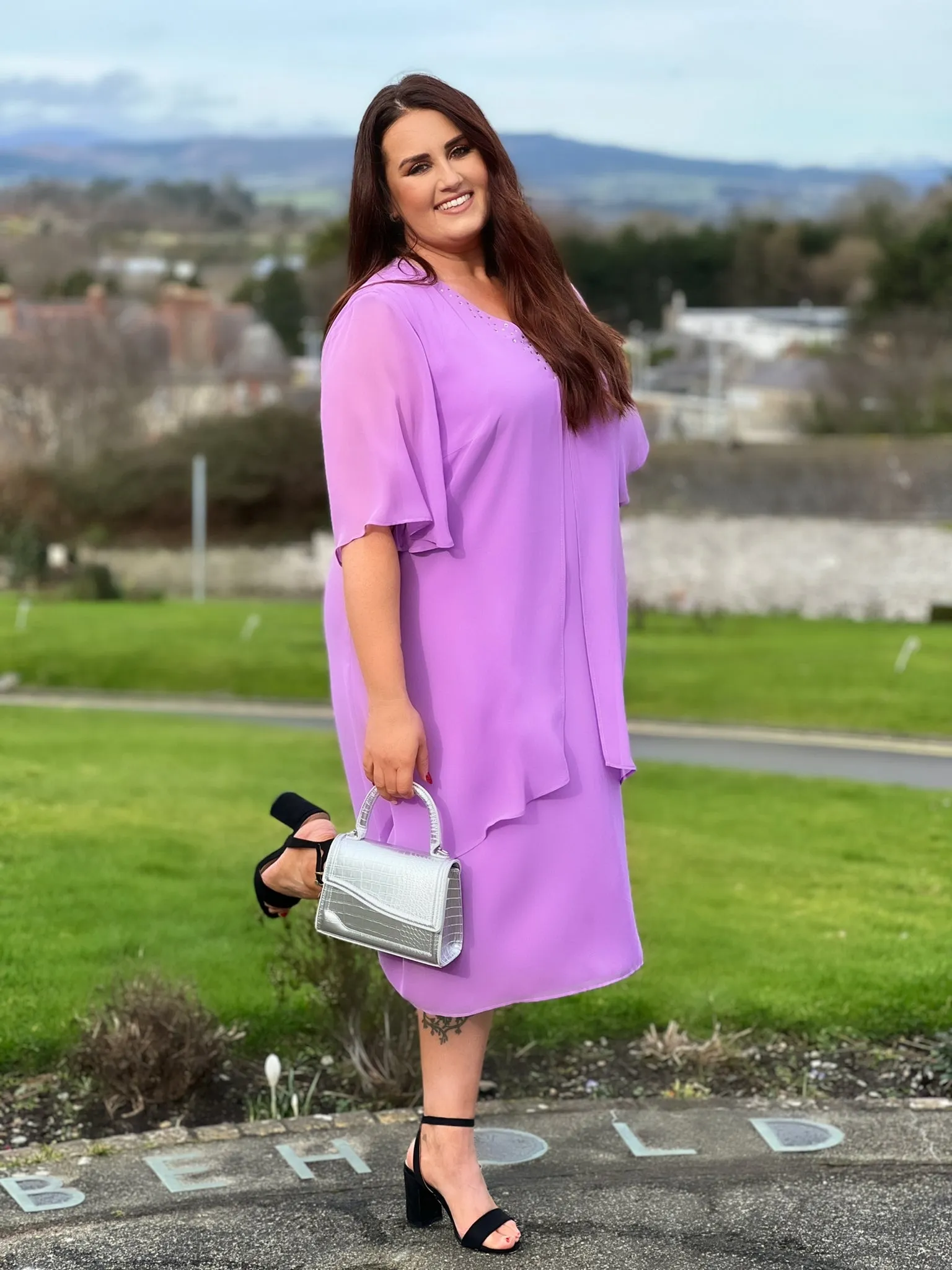 Godske Dress with Diamante Neck in Lilac