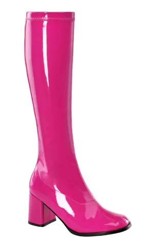 GOGO-300 Hot Pink Stretch Patent Gogo Boots