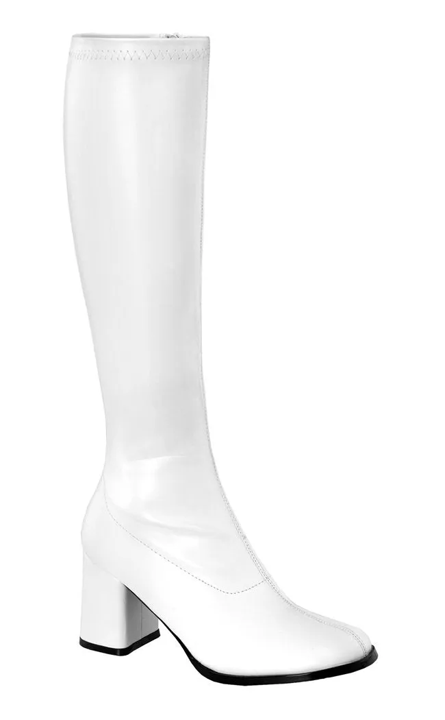 GOGO-300 White Stretch Vegan Leather Boots