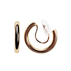 Gold 20mm Angle Adjustable Spiral Clip On Thick Hoop Earrings