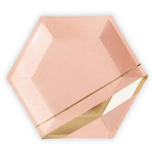 Gold & Blush Hexagon Party Plates - Large