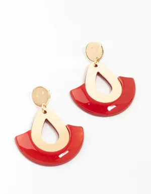 Gold & Red Acrylic Disc & Lantern Drop Earrings