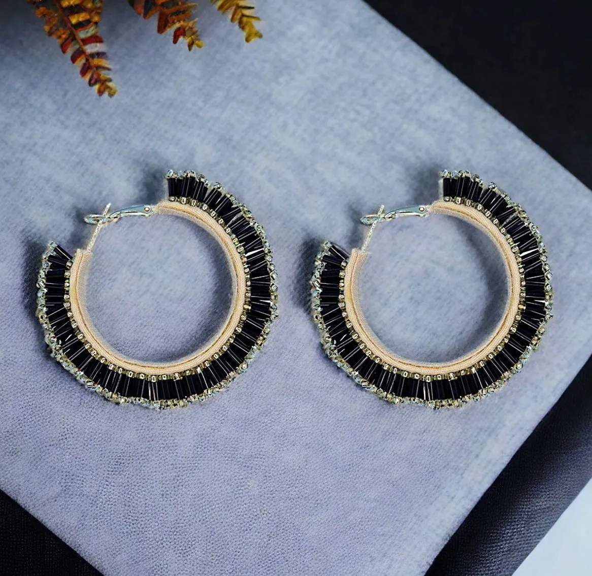 Gold and Black Mix Bar Hoop Earrings