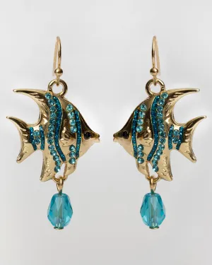 Gold and Blue Crystal Angelfish Earrings Coastal Cowgirl