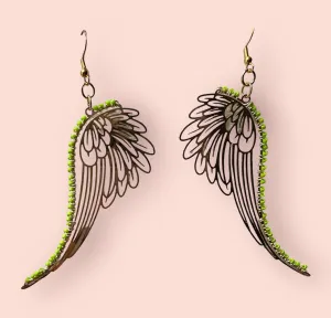 Gold and Mint Green Wings Earrings