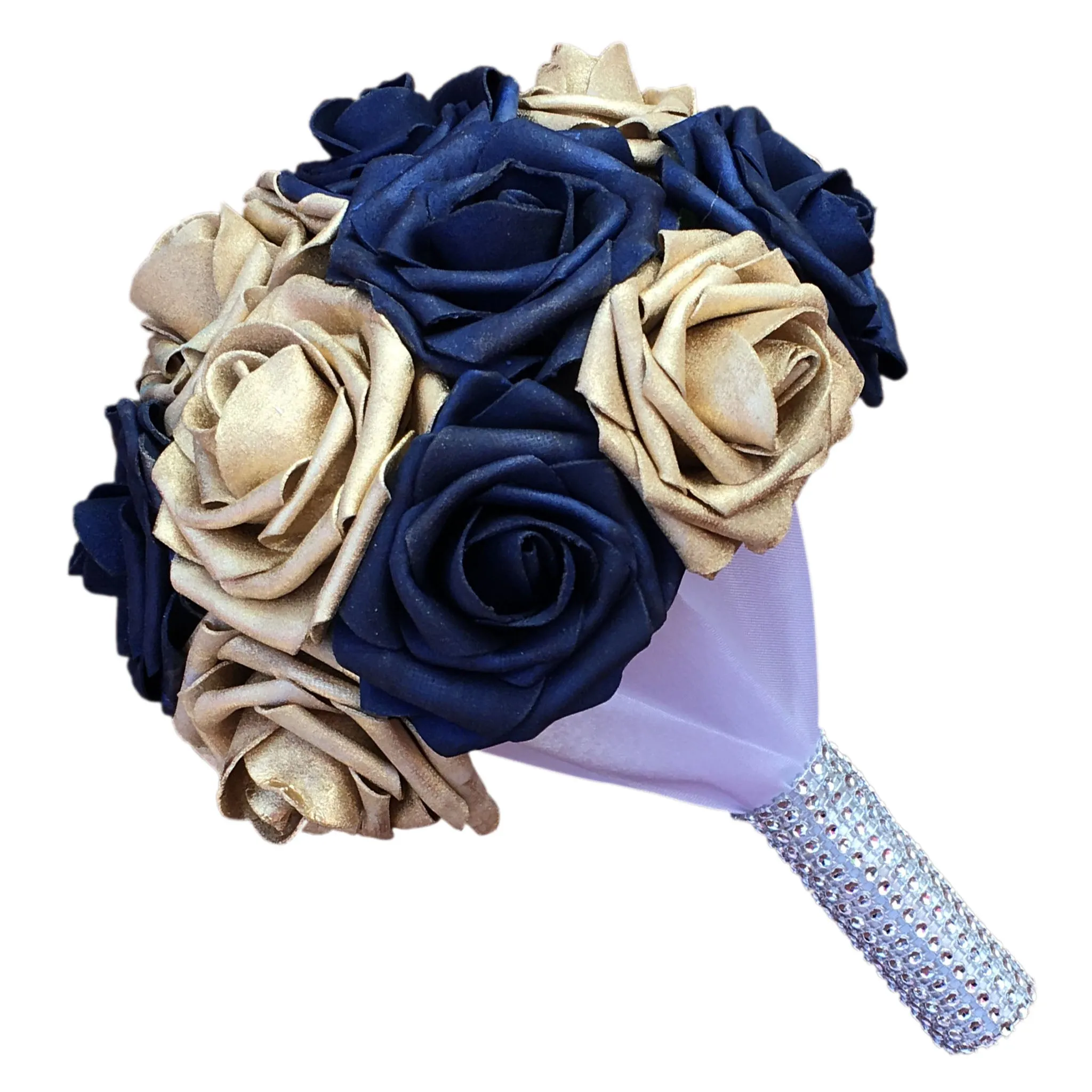 Gold and Navy Blue Bridesmaid Bouquet Fake Rose Wedding Bouquet