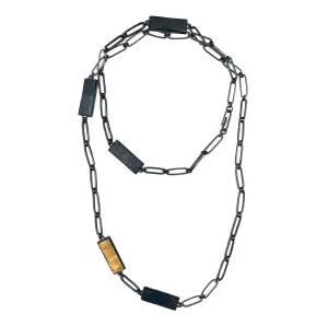 Gold and Oxidized Silver Link Necklace