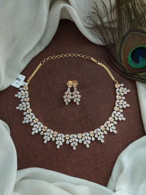 Gold and Silver Dual Tone Floral Zircon White Necklace Set