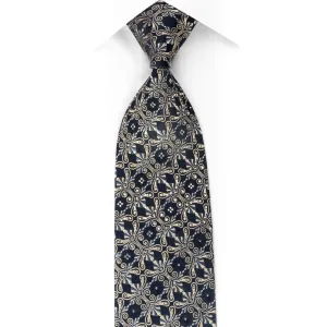 Gold Anthemion On Navy With Rhinestones Silk Necktie