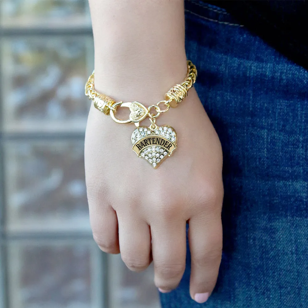 Gold Bartender Pave Heart Charm Braided Bracelet