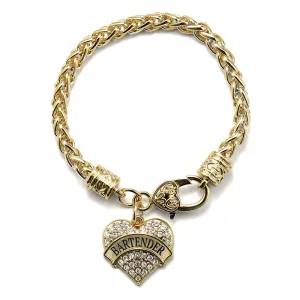 Gold Bartender Pave Heart Charm Braided Bracelet