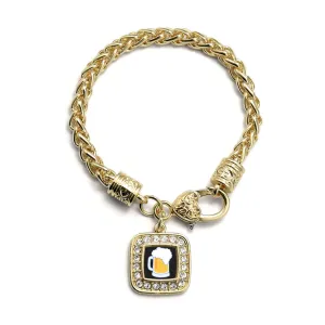 Gold Beer Lovers Square Charm Braided Bracelet