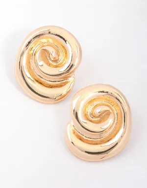 Gold Bold Spiral Stud Earrings