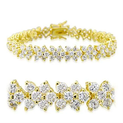 Gold Brass Bracelet with AAA Grade CZ in Clear for Women Style 32012