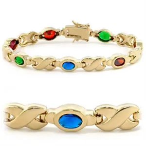 Gold Brass Bracelet with AAA Grade CZ in Multi Color for Women Style 415603