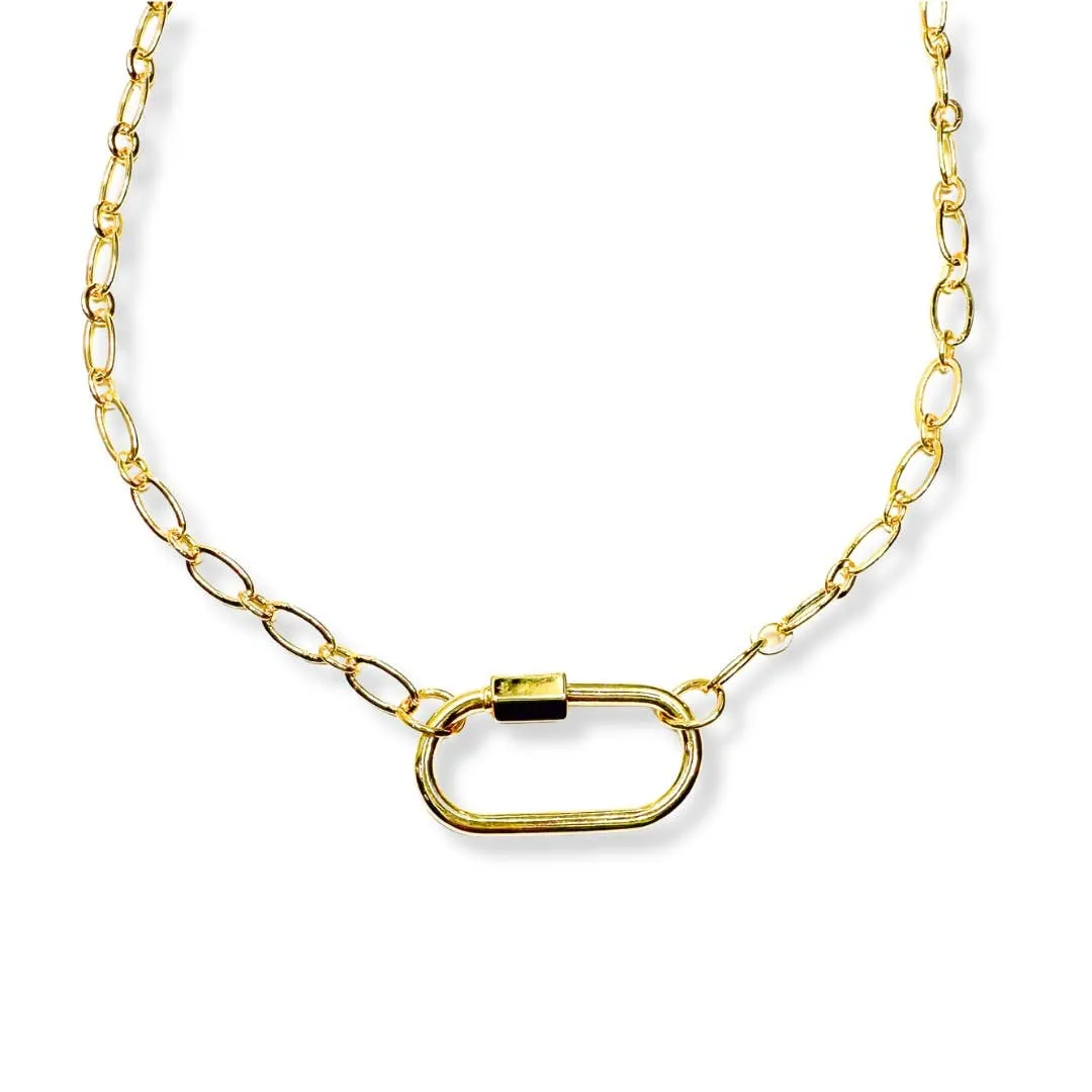 Gold Carabiner Twist Clasp Paperclip Charm Necklace