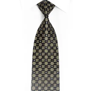 Gold Cartouche On Navy Rhinestone Silk Necktie With Gold Sparkles