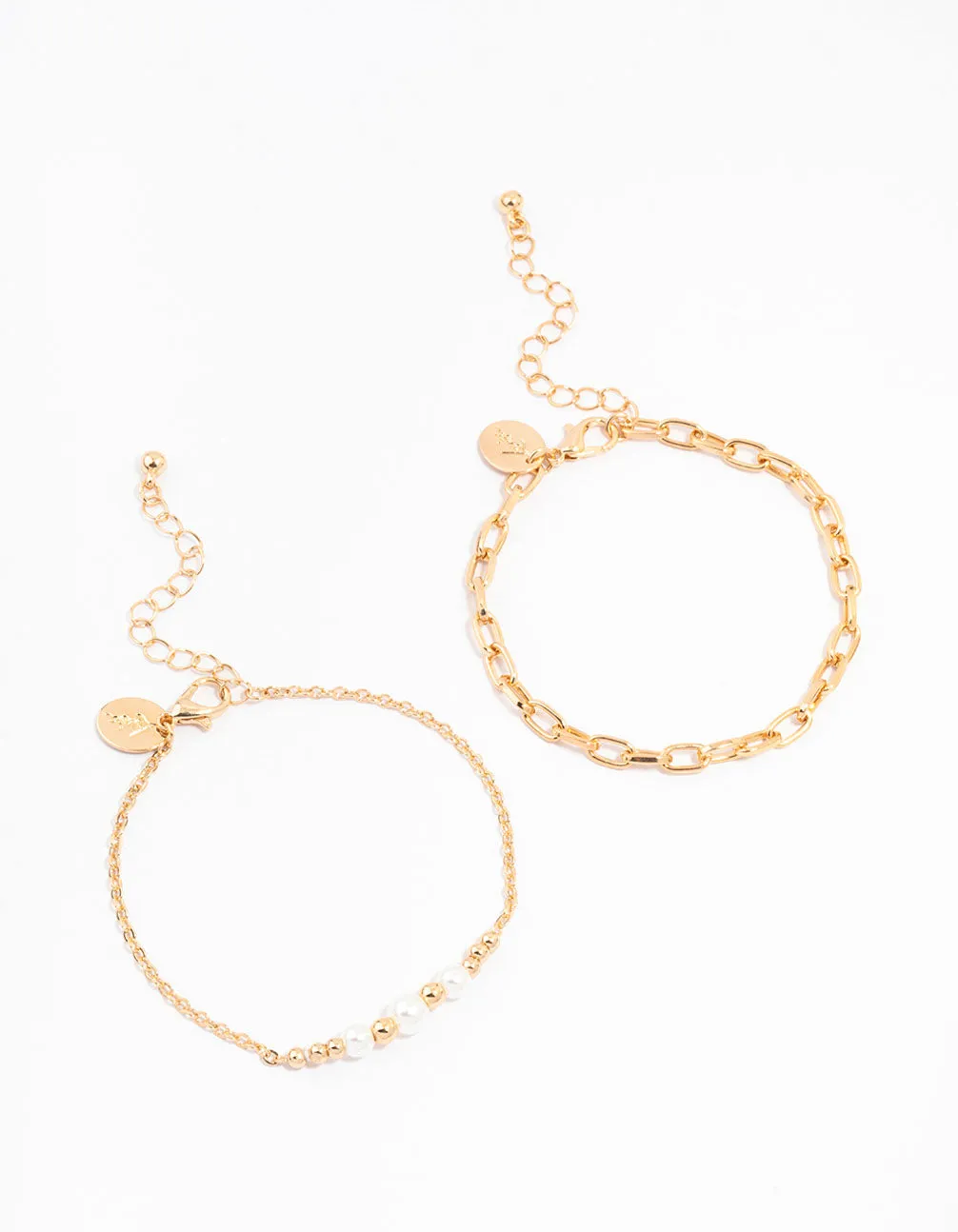 Gold Chain Link & Pearl Bracelets 2-Pack