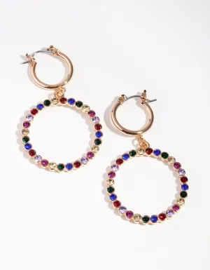 Gold Circle Gem Hoop Earrings