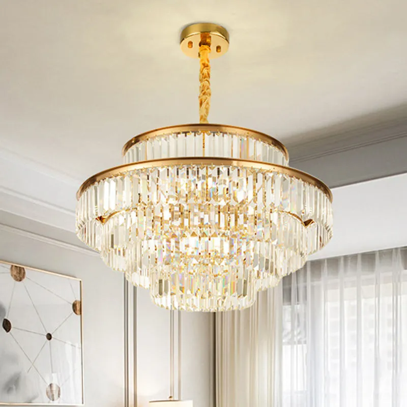 Gold Circular Crystal Chandelier - Artistic Suspension Light for Living Room