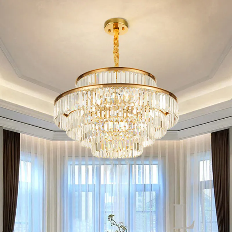 Gold Circular Crystal Chandelier - Artistic Suspension Light for Living Room