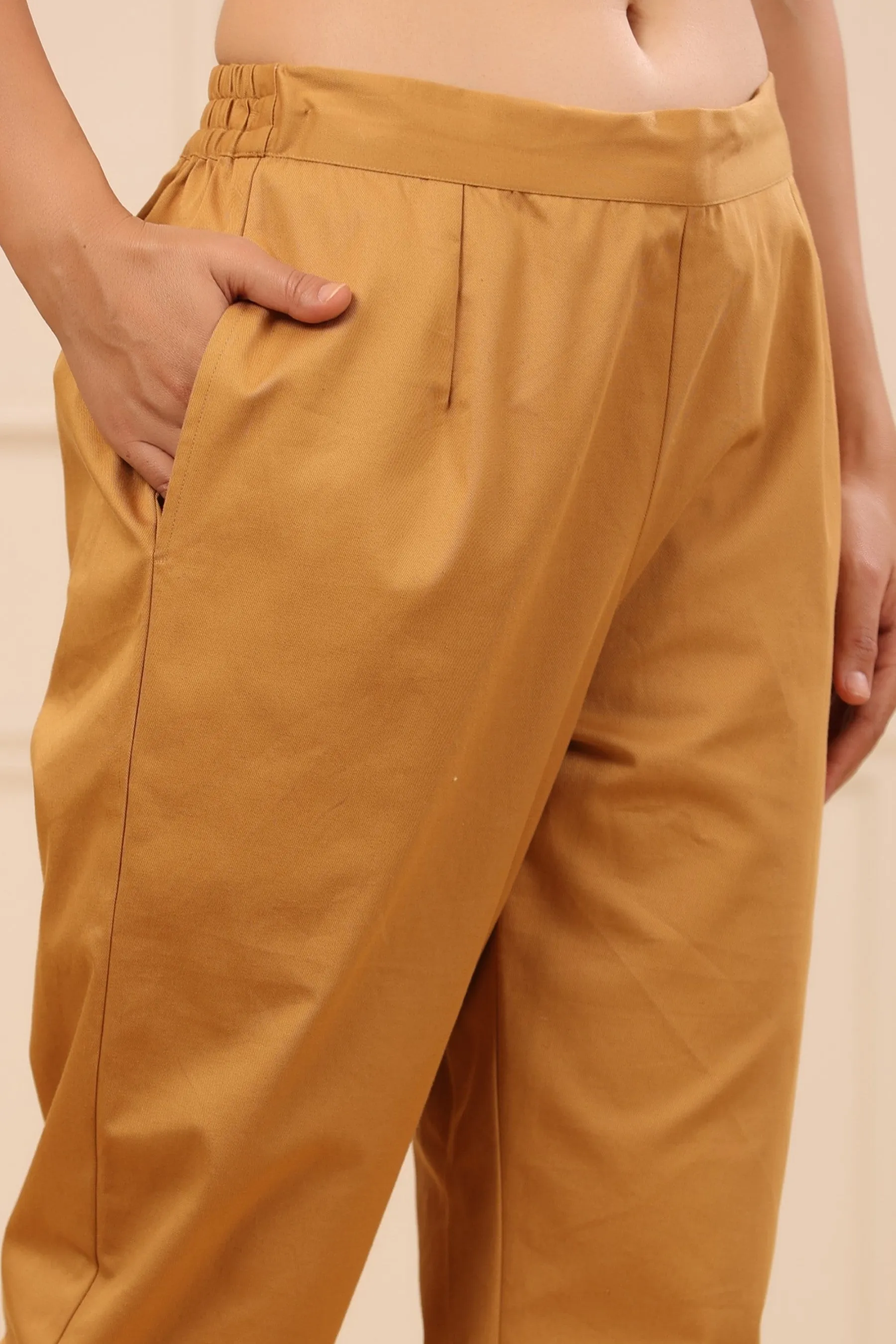 Gold Cotton Slim Fit Pants