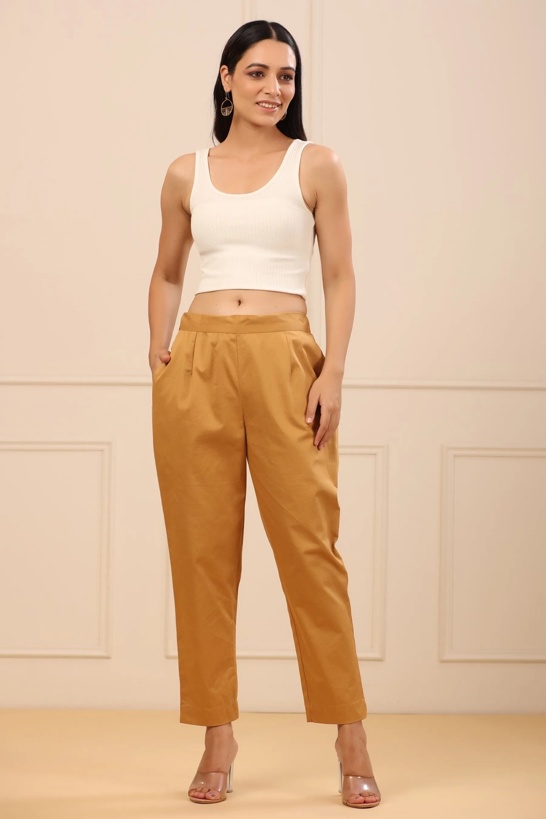 Gold Cotton Slim Fit Pants