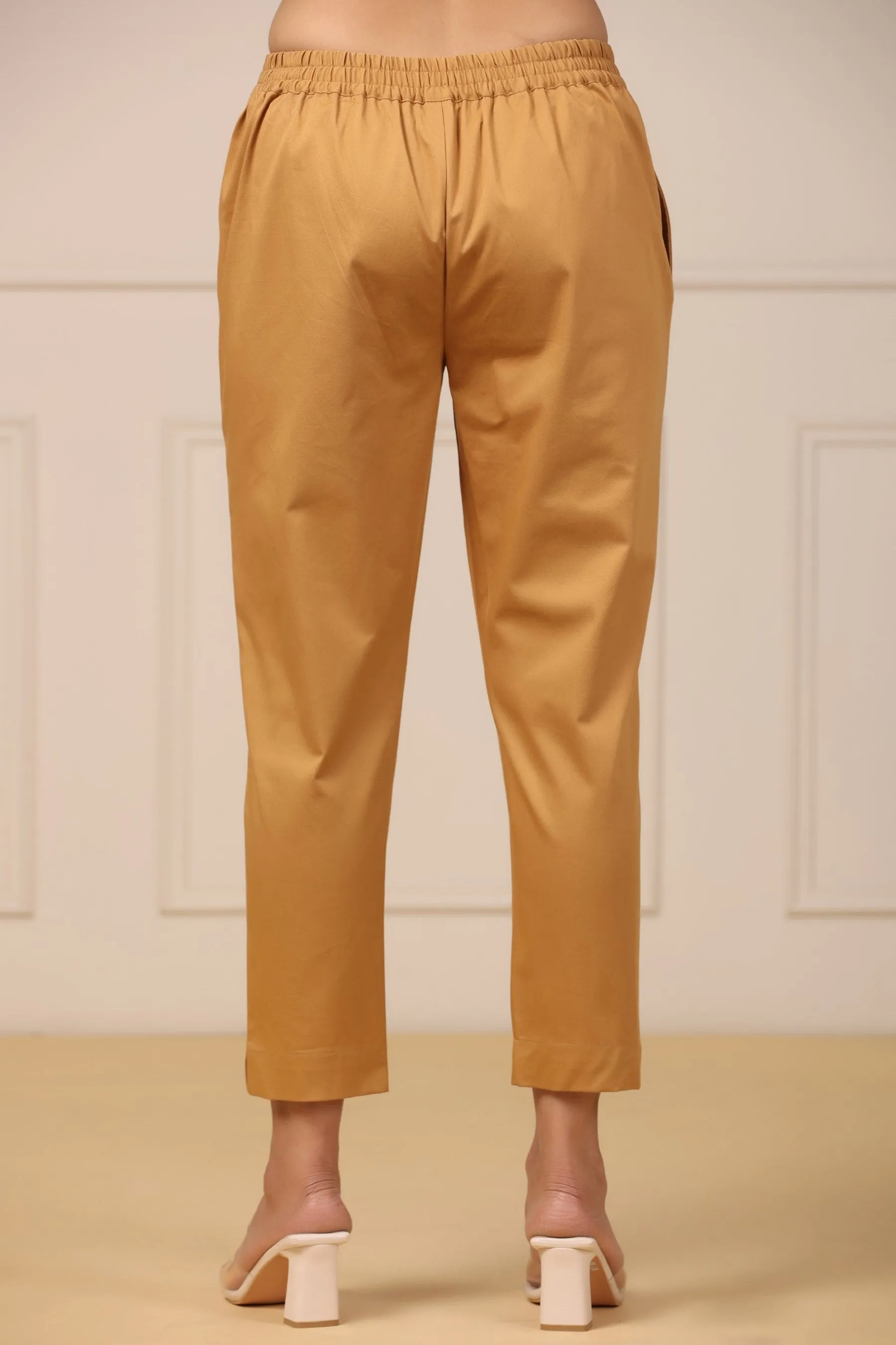 Gold Cotton Slim Fit Pants