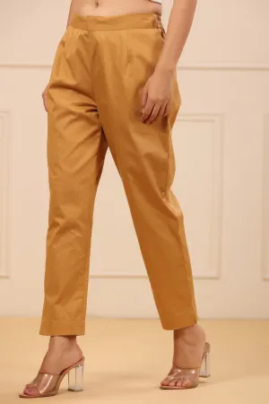 Gold Cotton Slim Fit Pants